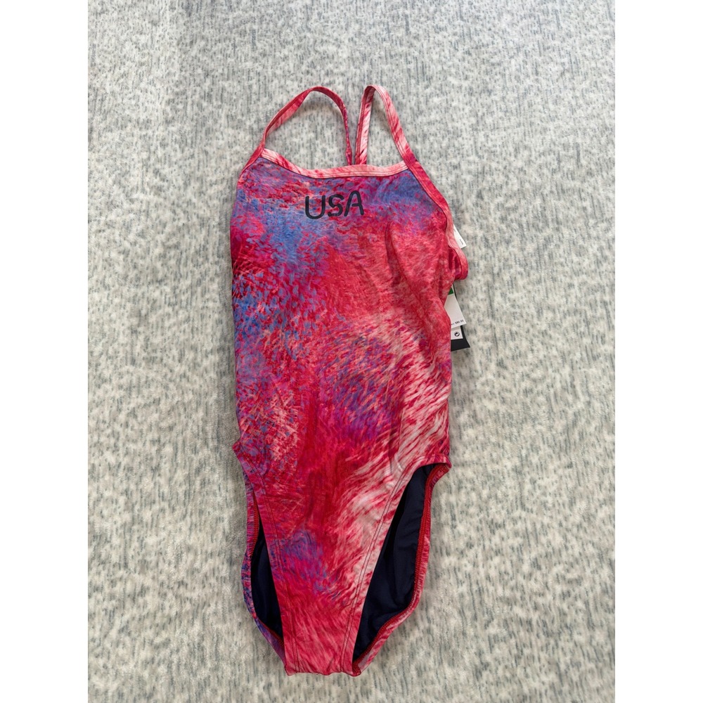 Nike Swim USA Olympic Team One Piece Suit Pink Purple NESSE034 Womens 30 NEW